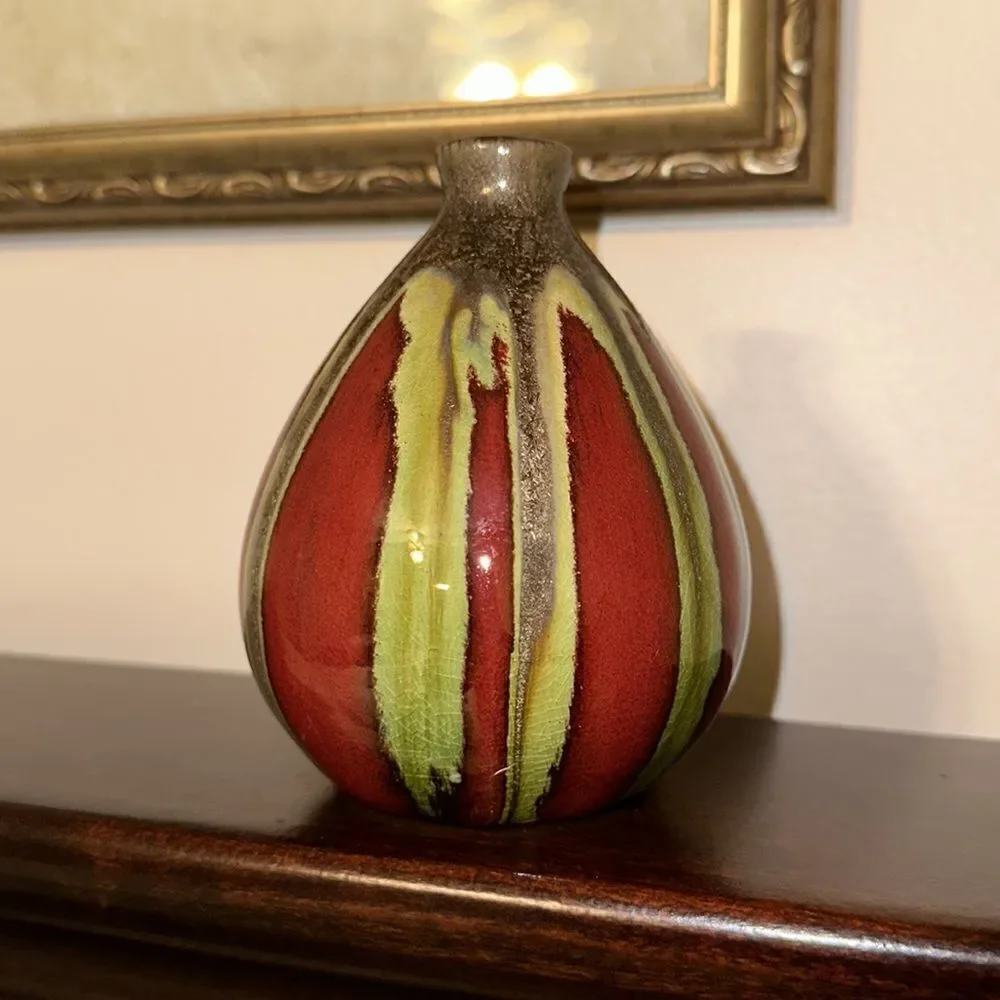 Handmade Stone Mini Vase Decor Burgundy Green Stone Gray